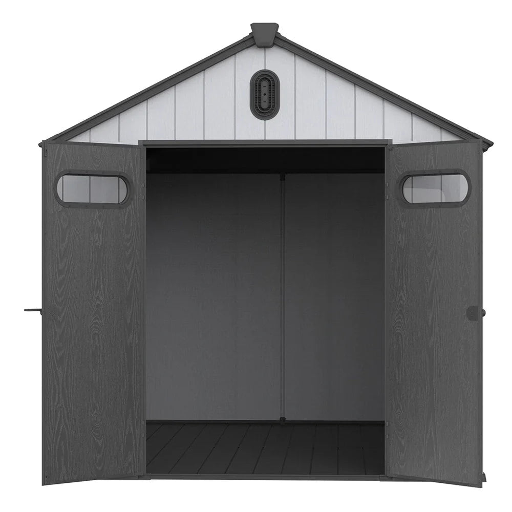Opslagschuur van 6 ft x 4 ft/6 ft x 8 ft/8 ft x 6 ft/8 ft x 10 ft, weerbestendig kunststofhars voor buiten met vloer, gereedschapsschuur met puntdak