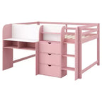 Laag stapelbed in roze/wit met bureau, opbergruimte en whiteboard - C voor 1 persoon, eenpersoonsbed