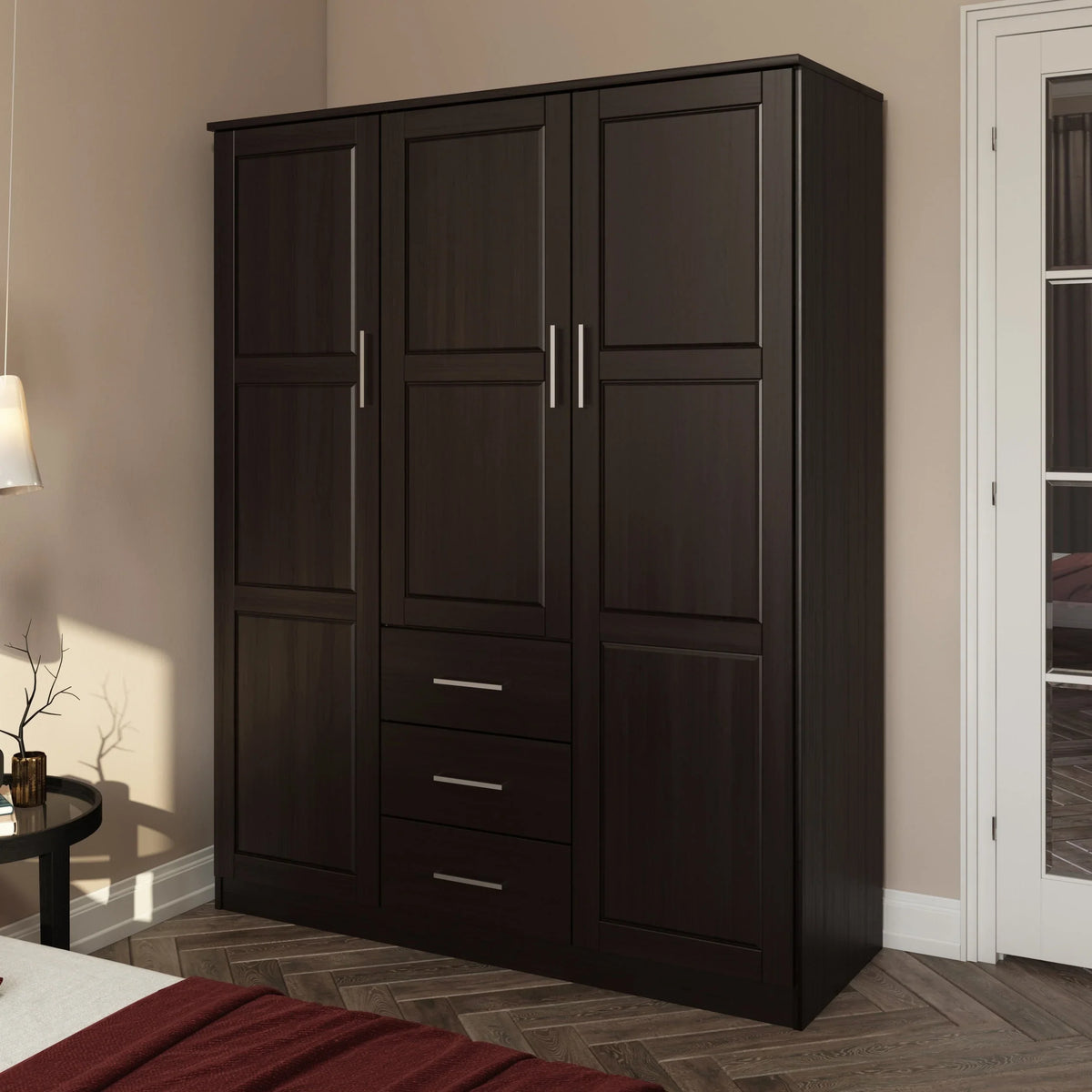Palace Imports Cosmo 3-türiger Kleiderschrank aus 100 % Massivholz mit Türen aus Massivholz oder Spiegelglas