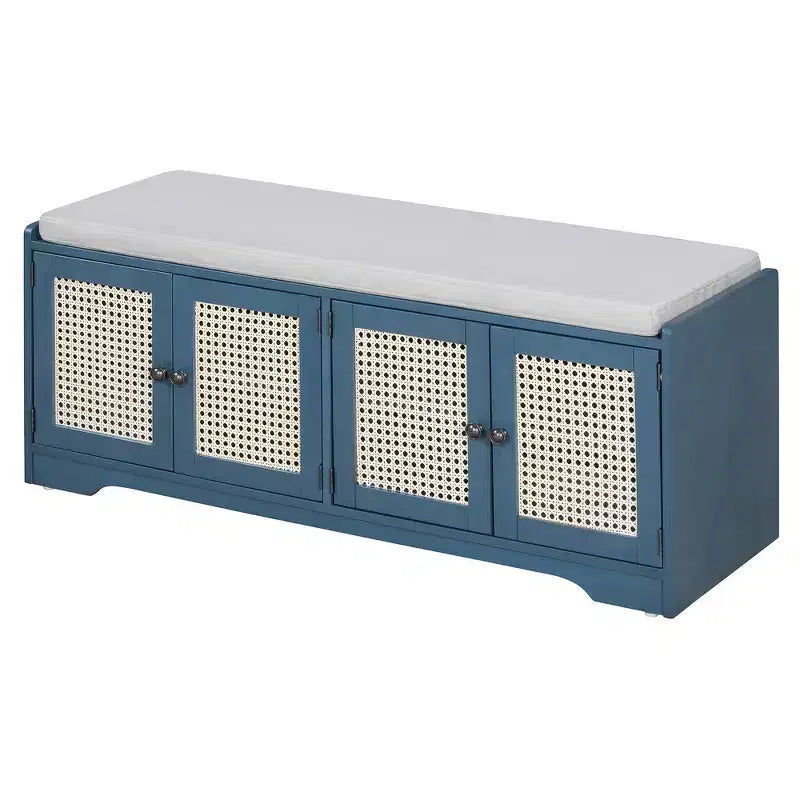 Banc de rangement rustique en bois Whisen, banc à chaussures pour entrée avec coussin amovible et étagères réglables