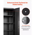 Armoire de rangement métallique VEVOR, armoire de garage en acier verrouillable de 68,9 pouces avec 4 étagères réglables, 2 portes magnétiques, 2 clés et 5 niveaux de rangement pour outils, noire