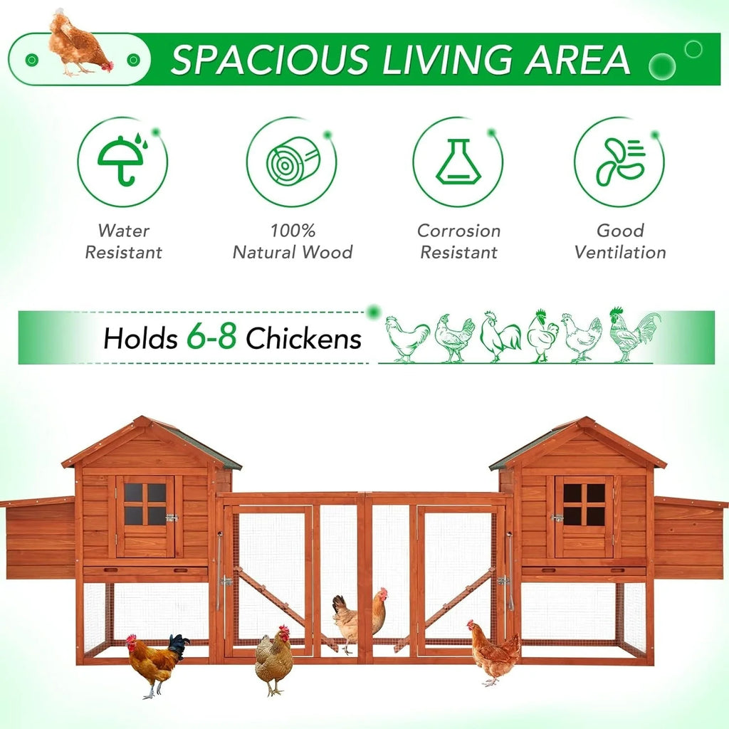 AECOJOY 144' großer Hühnerstall aus Holz mit Auslauf, Geflügelkäfig und -haus