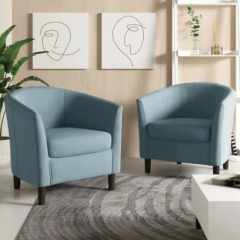 Set van 2 moderne linnen kuipfauteuils, clubfauteuils