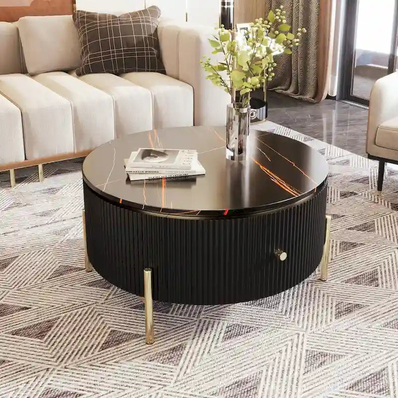 31.5 Modern Round Coffee Table with Large Drawer Storage