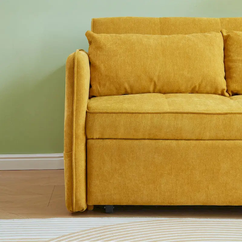 Gelbes Schlafsofa aus Chenille-Stoff mit Ausziehfunktion – 39.00 x 53.50 x 31.50