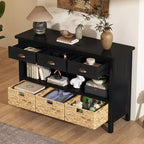 Console d’entrée avec rangement, table de couloir de style champêtre avec 3 tiroirs et 3 paniers en jacinthe d’eau pour le salon ou le vestibule – Panipeachy