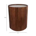 Decoratieve geribbelde houten bijzettafel met marmeren blad en opbergruimte - kleine woondecoratietafel voor slaapkamer of woonkamer