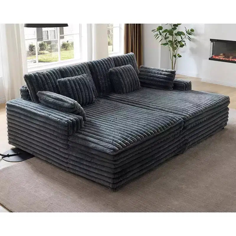 AMERLIFE 93-Zoll-Doppel-Chaiselongue-Sofa für zwei Personen, tiefes Cloud-Sofa mit Lendenkissen und breiten Armlehnen, einfache Montage, Kunstfell