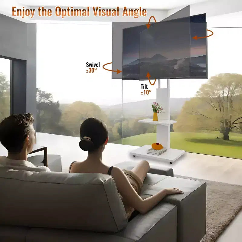 TV Stand for 32-75 TVs, Adjustable Height Mobile TV Cart with Drawer and Wheels for Living Room, Bedroom, Offices -ModernLuxe