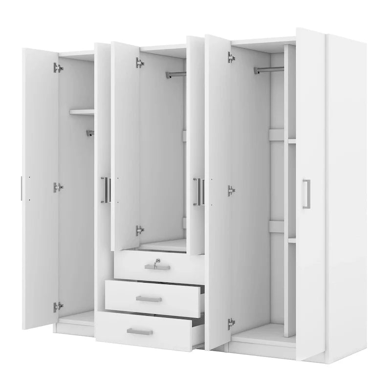 Armoire de rangement en bois à 6 portes avec 3 grands tiroirs pour chambre