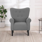 Erommy moderne accentstoel, fauteuil met hoge rugleuning, gestoffeerde stoffen fauteuil met knopen en houten poten voor de woonkamer