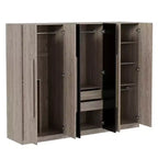 83W 6 Door Wardrobe Clothing Armoire Closet Storage Cabinet with 2 Drawers, Hanging Rails and Storage Shelves, Black+Natural-ModernLuxe