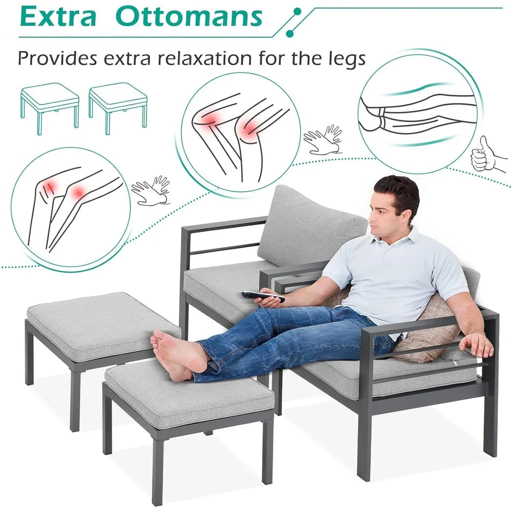 AECOJOY 7-teiliges Aluminiummöbel-Set für die Terrasse, Outdoor-Sitzgruppe