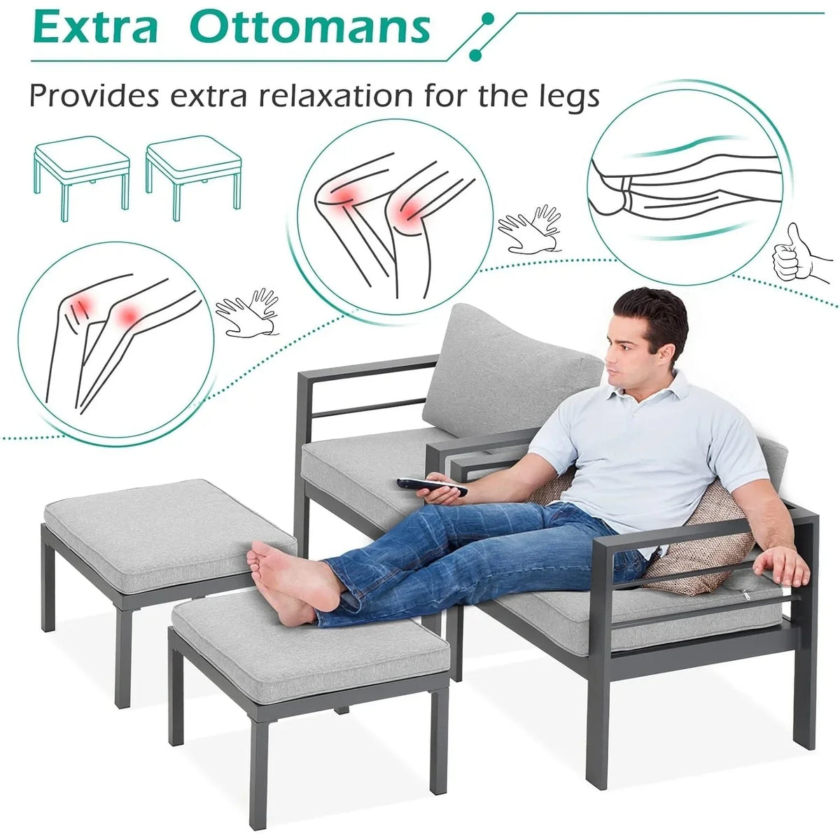 AECOJOY 7-teiliges Aluminiummöbel-Set für die Terrasse, Outdoor-Sitzgruppe