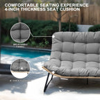 Fauteuil double Papasan avec coussin, rotin PE toutes saisons et structure en métal, pour intérieur et extérieur