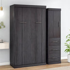 Graues klappbares Schrankbett mit Kleiderschrank und 3 Schubladen, Doppelbett/Einzelbett, für 1 Person