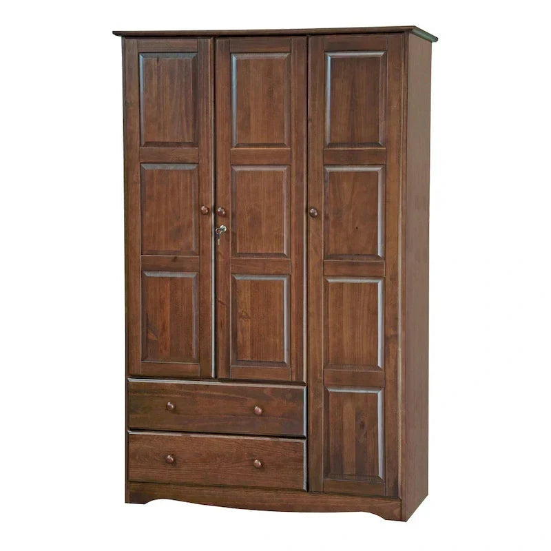 3-Door Wardrobe Armoire - White/Mocha/Java - Solid Wood