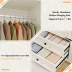 AMERLIFE 47-Zoll-Kleiderschrank im Landhausstil mit 3 Türen, 2 Schubladen, Kleiderstange und verstellbaren Regalen, freistehender Kleiderschrank-Organizer