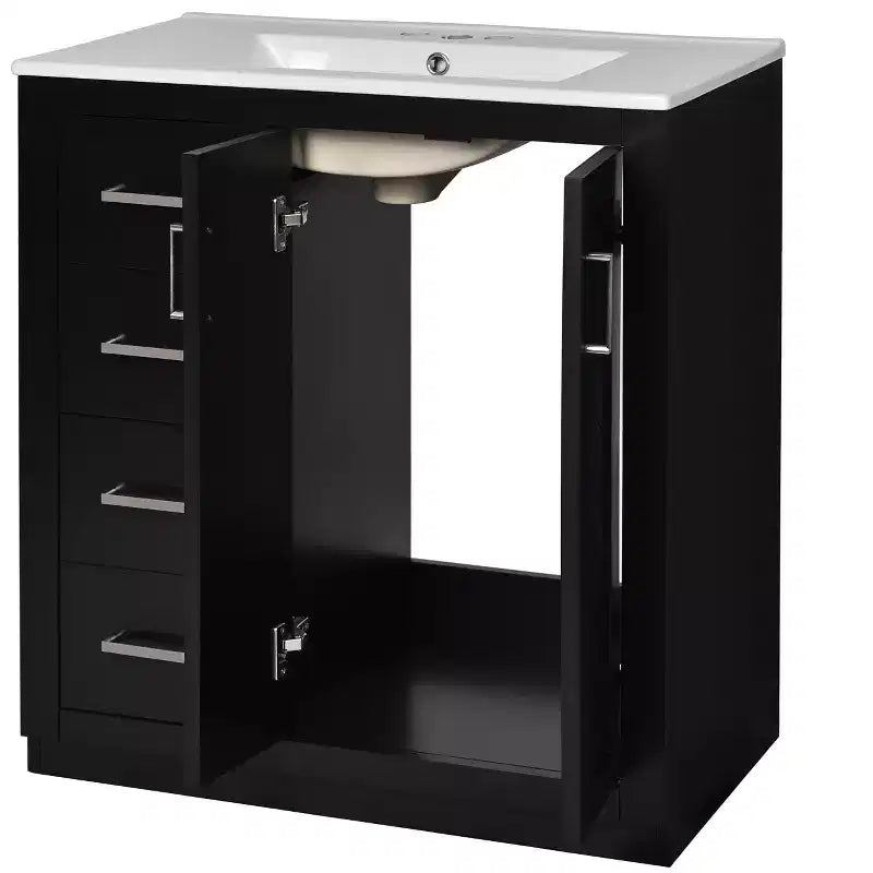 30 Einzelwaschbecken-Badezimmerwaschtisch mit Unterschrank und 3 Schubladen - Schwarz / Blau / Grün / Indigo / Weiß