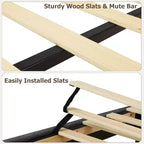 Queen Size Canopy Bed Frame with Poles 4 Corner Bed Bracket, Solid Wood Slats Support, No Box Spring Needed, Noise Free