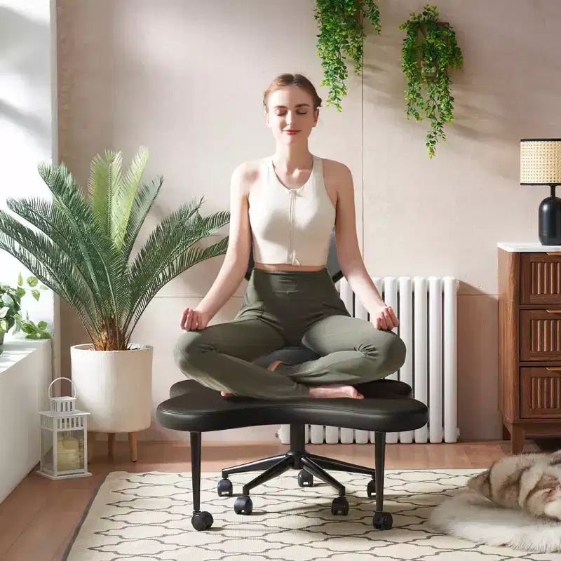 Pinmoco ergonomischer Bürostuhl mit gekreuzter Sitzfläche, höhenverstellbarer Meditationsstuhl, um 360° drehbar, Lordosenstütze, Arbeits- und Bürostuhl, ADHD-Stuhl