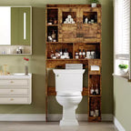 Opbergkast boven het toilet – 171,2 cm hoog, badkamerorganizer en opbergruimte in boerderijstijl met verstelbare plank en glazen deur voor badkamer en wasruimte