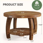 Lantine ronde salontafel van massief hout, 2-laags bijzettafel met opbergruimte, tafelblad van 31,5 inch met mozaïekpatroon, eenvoudige montage, voor de woonkamer, bruin