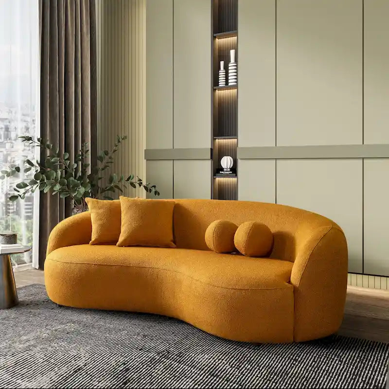 Blaine luxuriöses modernes Sofa im Japandi-Stil aus Bouclé-Stoff mit geschwungener Form