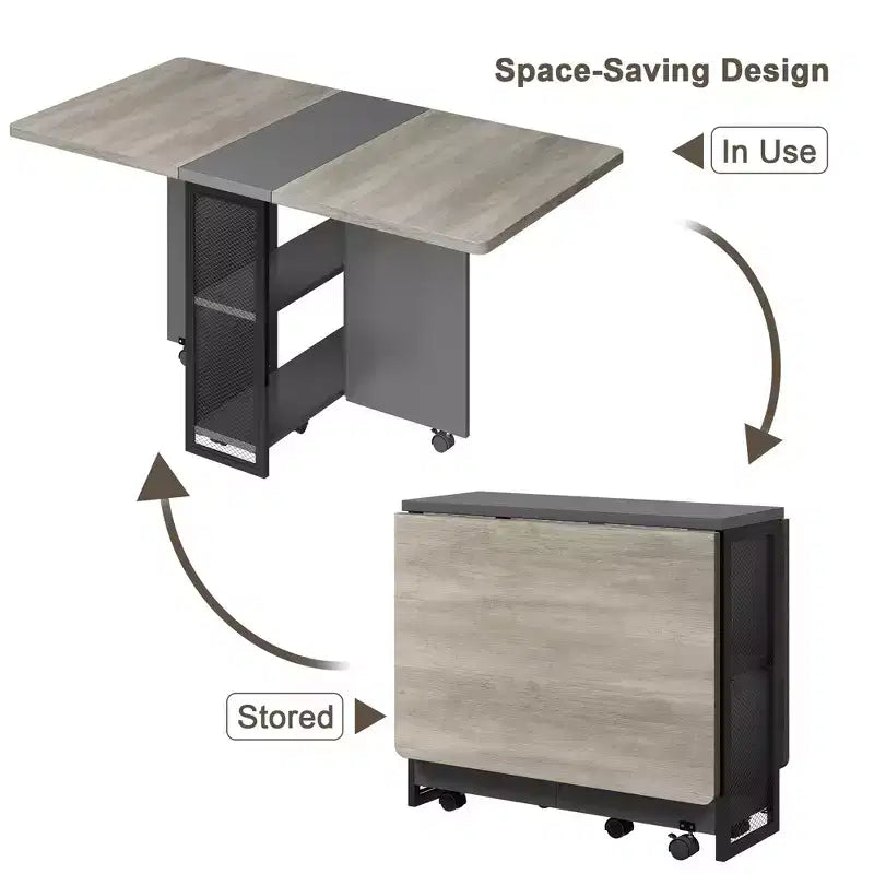 Table à manger pliante pour la cuisine, table à manger peu encombrante, table de cuisine extensible à abattants avec 6 roulettes pour petits espaces