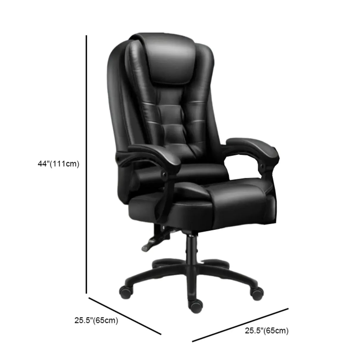 Ergonomischer schwarzer Drehbürostuhl aus Leder mit Fußstütze