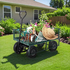 Chariot de jardin en acier robuste, 226,8 kg, chariot utilitaire pliable avec côtés en filet et doublure amovibles, 10 pneus gonflables, poignée de traction