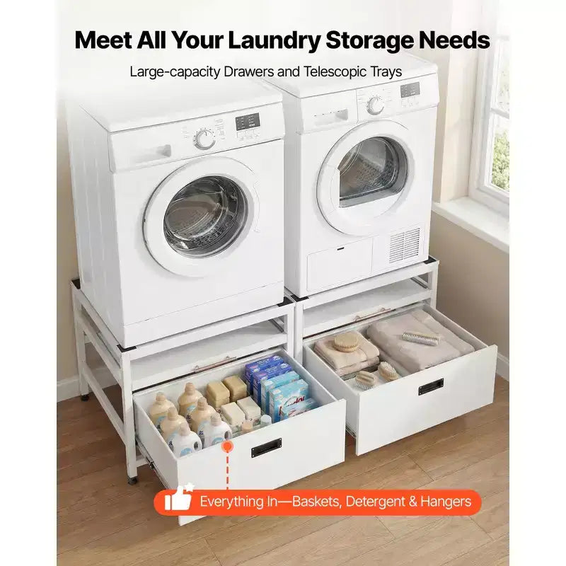 VEVOR-waspodest, 22,6 inch hoog, wasmachine- en drogerpodest van 29 x 29 inch met uitschuifbare lade en opbergruimte, draagvermogen van 800 lb, antislip, wit