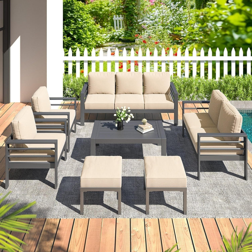AECOJOY 7-teiliges Aluminiummöbel-Set für die Terrasse, Outdoor-Sitzgruppe