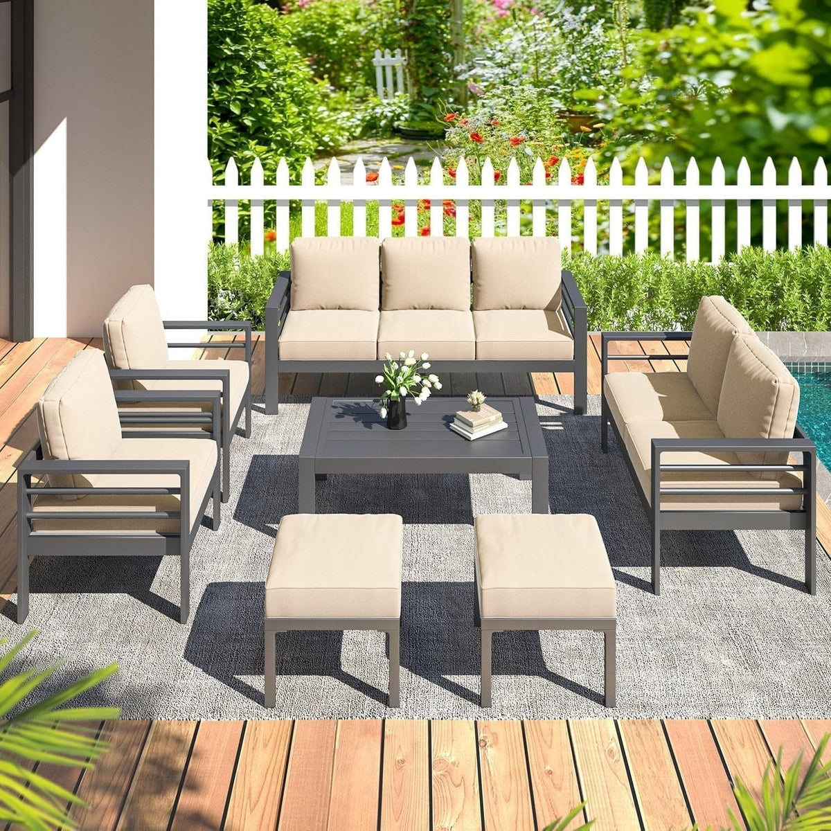 AECOJOY 7-teiliges Aluminiummöbel-Set für die Terrasse, Outdoor-Sitzgruppe