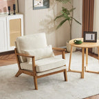 Polster-Sessel aus Leinenmischgewebe mit Holzbeinen und einem Kissen, Beige