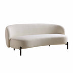 Gebogen 3-zitsbank met balvormige kussens, beige linnenmix