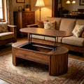 Table basse relevable ovale marron de 47,2 po avec compartiment caché