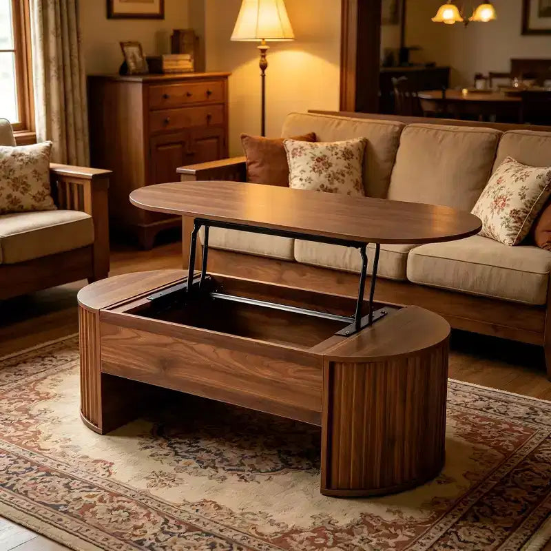 Table basse relevable ovale marron de 47,2 po avec compartiment caché