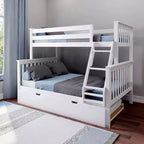 Max & Lily Etagenbett aus Massivholz, Einzelbett über Doppelbett mit ausziehbarem Stauraumbett und Leiter für Kinder