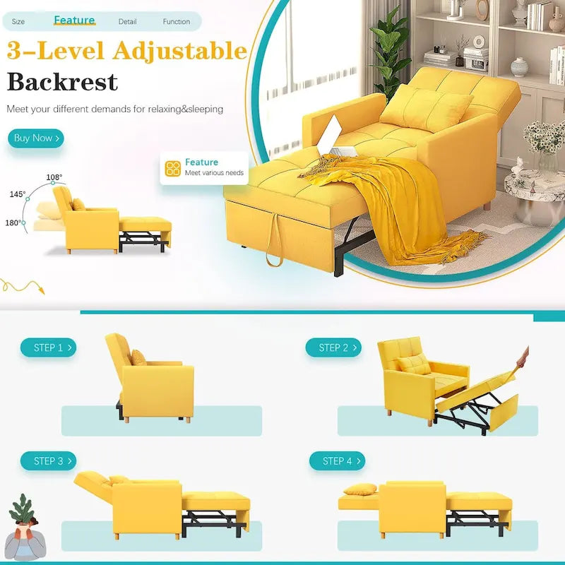 AECOJOY 3-in-1-Schlafsofa-Sessel mit Kissen und verstellbarer Rückenlehne