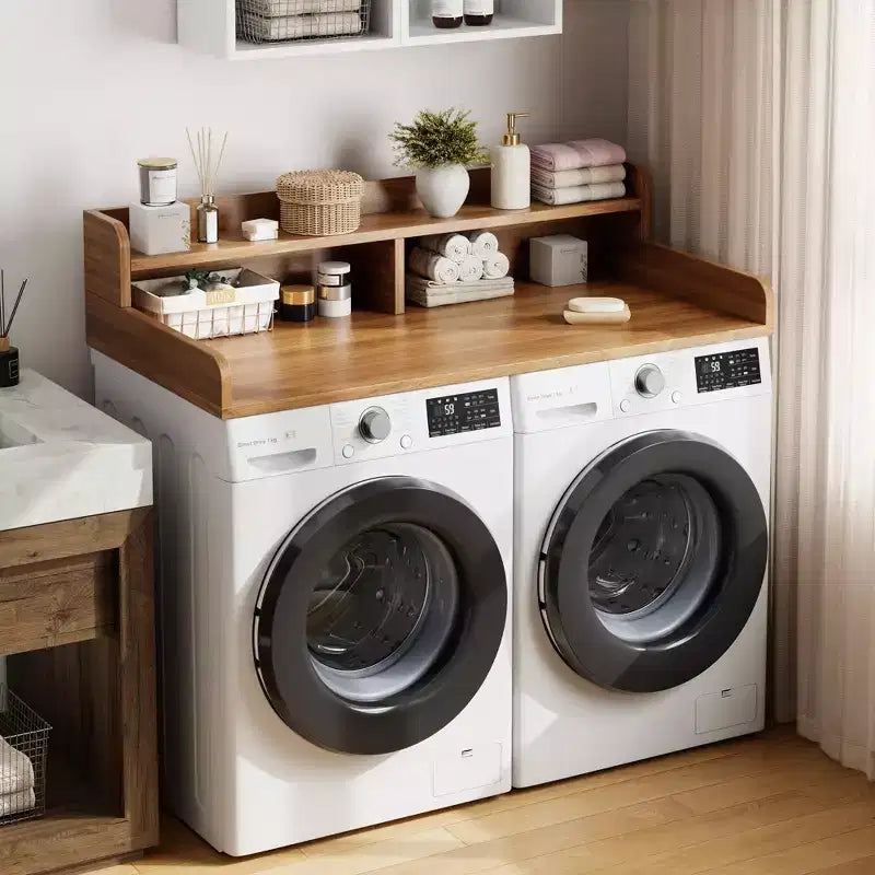 Plan de travail à 2 niveaux pour lave-linge et sèche-linge avec étagère ou tiroirs, couvre-plan de buanderie avec tapis antidérapant, dessus de 54X27.5 pour plier le linge
