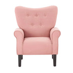 Erommy moderne accentstoel, fauteuil met hoge rugleuning, gestoffeerde stoffen fauteuil met knopen en houten poten voor de woonkamer
