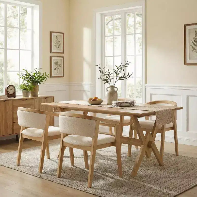 Ensemble de salle à manger moderne du milieu du siècle Simon de Christopher Knight Home, 5 pièces, en bois d’hévéa, avec chaises rembourrées en bouclé