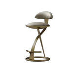 Tabouret de bar élégant en cuir beige avec structure métallique dorée